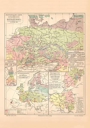 Alte historische Landkarte Mitteleuropa Phänologie Karte Lithographie 1906