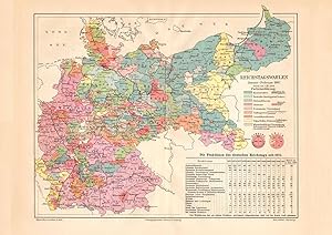 Alte historische Landkarte Reichstagswahl Deutsches Reich 1907 Lithographie 1907