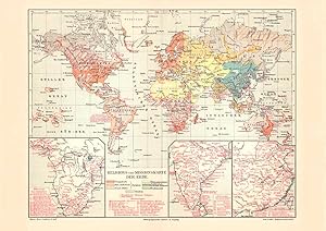 Alte historische Landkarte Welt Religion Missionierung Karte Lithographie 1907