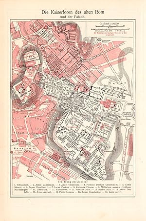 Historische Stadtkarte Kaiserforen des alten Rom Stadtplan Lithographie 1907