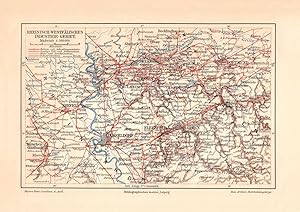 Alte Landkarte Rheinland Westfalen Industriegebiet Karte Lithographie 1907