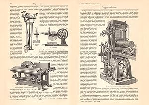 Alter historischer Druck Sägemaschinen Holzstich 1907