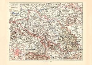Alte historische Landkarte Schlesien Karte Lithographie 1907