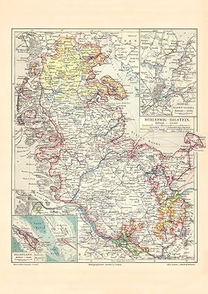 Alte historische Landkarte Schleswig Holstein Helgoland Karte Lithographie 1907