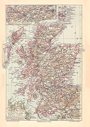 Alte historische Landkarte Schottland Karte Lithographie 1907