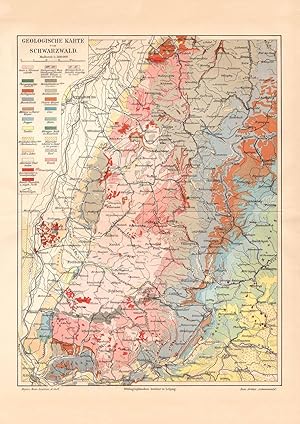 Alte historische Landkarte Schwarzwald Geologie Karte Lithographie 1907