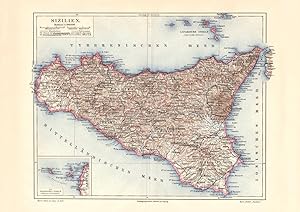 Alte historische Landkarte Sizilien Karte Lithographie 1907