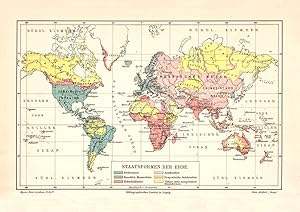 Alte historische Landkarte Welt Staatsformen Karte Lithographie 1907