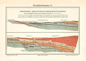 Alter historischer Druck Steinkohlenformation VI. Lithographie 1907