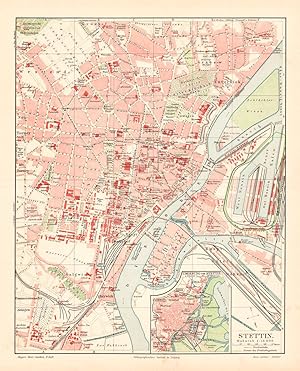 Alte historische Stadtkarte Stettin Stadtplan Lithographie 1908