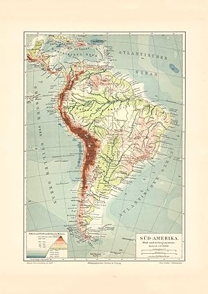 Alte historische Landkarte Südamerika Fluß & Gebirge Karte Lithographie 1908