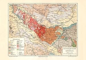 Alte historische Landkarte Thüringen Geologie Karte Lithographie 1908