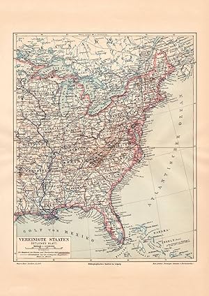 Historische Landkarte Vereinigte Staaten Östliches Blatt Karte Lithographie 1908