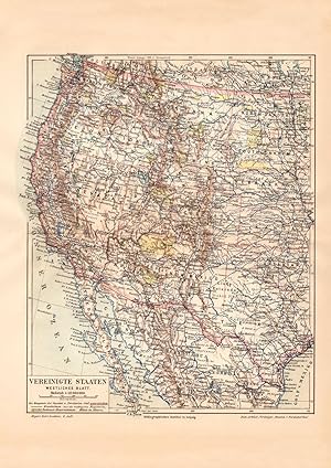 Alte Landkarte Vereinigte Staaten Westliches Blatt Karte Lithographie 1908