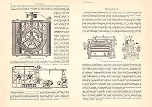 Alter historischer Druck Webstühle II. Holzstich 1908