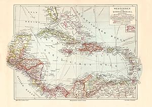 Historische Landkarte Westindien Mittelamerika Karibik Karte Lithographie 1908