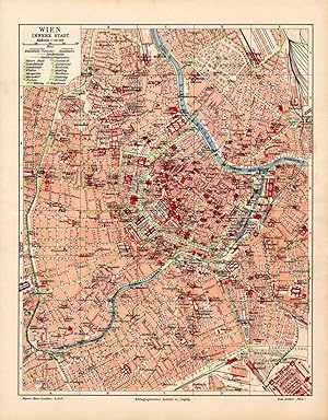 Alte historische Stadtkarte Wien Stadtplan Lithographie 1908