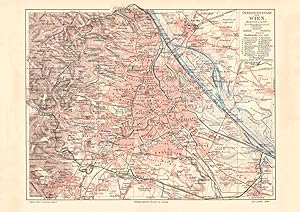 Alte historische Stadtkarte Wien Übersicht Stadtplan Lithographie 1908