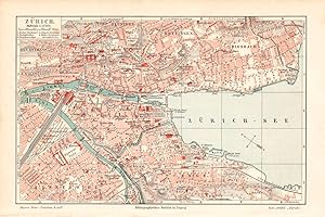 Alte historische Stadtkarte Zürich Stadtplan Lithographie 1908