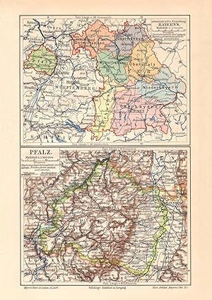 Alte Landkarte Bayern administrative Einteilung + Pfalz Karte Lithographie 1909