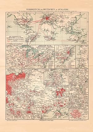 Alte Landkarte Verbreitung der Deutschen im Auslande Karte Lithographie 1909