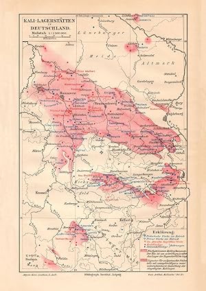 Historische Landkarte Kali Lagerstätten in Deutschland Karte Lithographie 1909