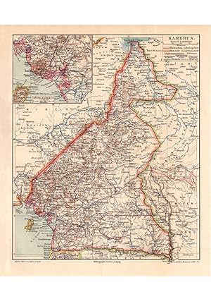 Alte historische Landkarte Kamerun Karte Lithographie 1909