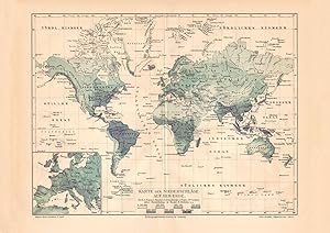 Alte historische Landkarte Erdkarte der Niederschläge Karte Lithographie 1909
