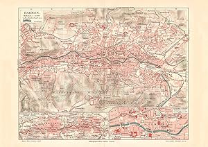 Alte historische Stadtkarte Barmen Stadtplan Lithographie 1910