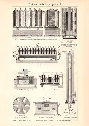 Alter historischer Druck Elektrochemische Apparate I. - II. Holzstich 1912