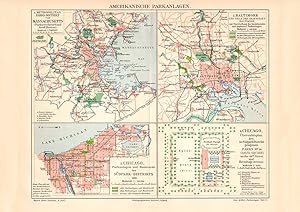 Historische Stadtkarte Amerikanische Parkanlagen Stadtplan Lithographie 1912