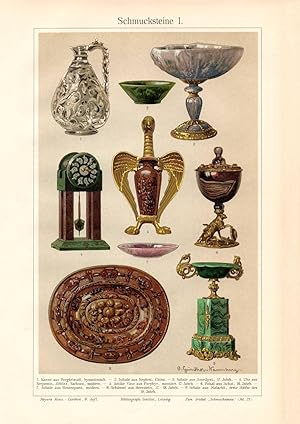 Alter historischer Druck Schmucksteine I. - II. Chromolithographie 1912