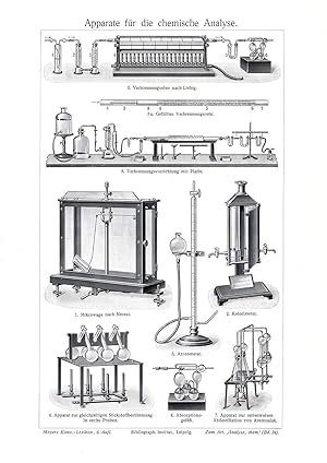 Alter historischer Druck Apparate für die chemische Analyse Holzstich 1913