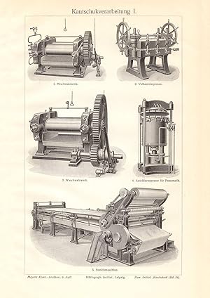 Alter historischer Druck Kautschukverarbeitung I. - II. Holzstich 1913