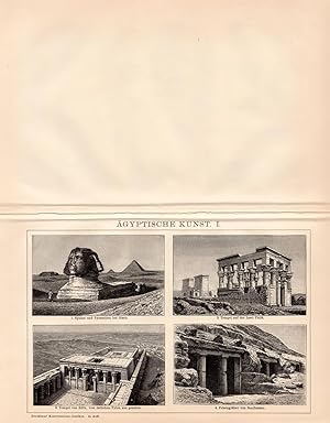 Alter historischer Druck Ägyptische Kunst I. Holzstich 1892