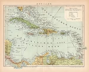 Alte historische Landkarte Antillen Landkarte Lithographie 1892