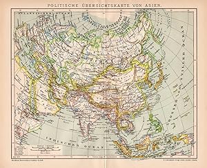 Alte historische Landkarte Politische Karte von Asien Lithographie 1892