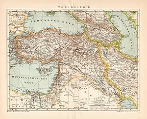 Alte historische Landkarte Westasien I. Landkarte Lithographie 1892