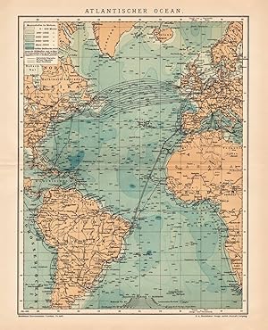 Alte historische Landkarte Atlantischer Ocean Lithographie 1892