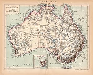 Alte historische Landkarte Australien Landkarte Lithographie 1892