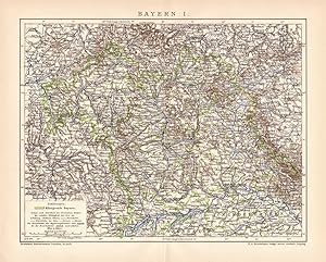 Alte historische Landkarte Bayern I. Landkarte Lithographie 1892