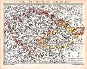 Alte historische Landkarte Böhmen Mähren Schlesien Landkarte Lithographie 1892