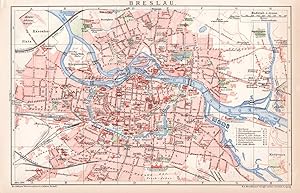 Alte historische Landkarte Breslau Stadtplan Lithographie 1892