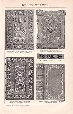 Alter historischer Druck Bucheinbände Holzstich 1892