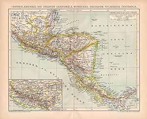 Alte historische Landkarte Zentralamerika Landkarte Lithographie 1892
