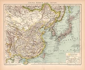 Alte historische Landkarte China Korea Japan Landkarte Lithographie 1892