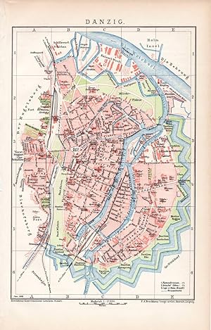 Alte historische Landkarte Danzig Stadtplan Lithographie 1892