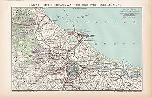 Alte historische Landkarte Danzig Landkarte Lithographie 1892