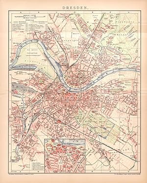 Alte historische Landkarte Dresden Stadtplan Lithographie 1892