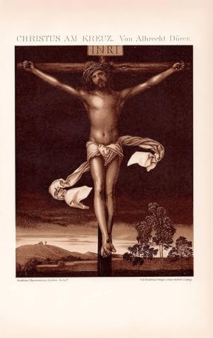 Alter historischer Druck Christus am Kreuz Chromolithographie 1892